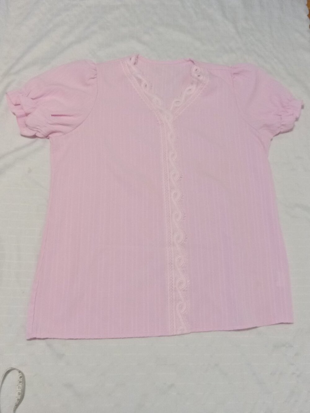 Women's summer tunic with short sleeves and a V-neck with lace trim